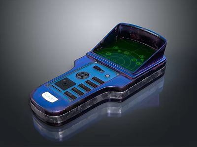 Blue Handheld Computer With Green Display Screen And Ergonomic Control Buttons 3d model