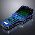 Blue Handheld Computer With Green Display Screen And Ergonomic Control Buttons
