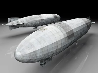 Vintage Airships With Metallic Striped Surface And Retro Exterior Details 3d model