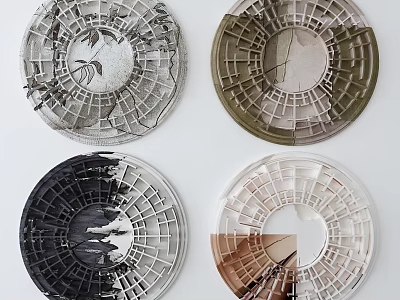 Modern Set Of Circular Wall Decor With Grid Patterns And Multicolor Tones 3d model