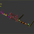 Black And Yellow Striped Industrial Equipment With Metal Support Frames And Arms