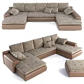Modern Brown Sectional Sofa With Soft Fabric Cushions And Chaise Lounge