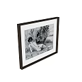 Framed Black And White Nude Female Portrait Painting Lying On Grass With Tree Background