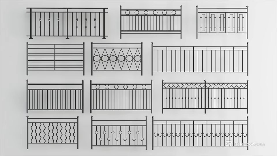Various Decorative Wrought Iron Fence Designs With Different Ornamental Patterns And Styles 3d model 