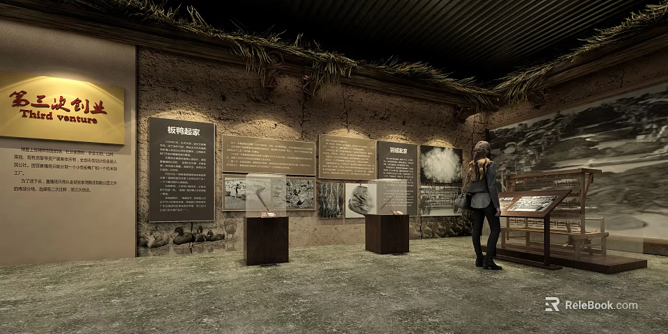 Cultural Center Exhibition Hall With Historical Displays Information Panels And Display Cases 3d model 