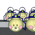 Cute Cartoon Bear Cups With Blue Handles And Yellow Dots On Pink Background Gray Platform