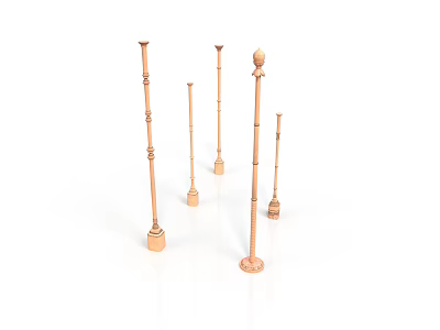 Wooden Decorative Pillars With Various Heights And Ornate Tops For Scene Design 3d model