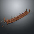 Wooden Suspension Bridge Model With Rope Railings Pillars And Wooden Planks Structure