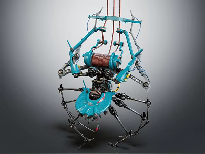 Blue Mechanical Multi legged Structure With Metal Components And Industrial Design 3d model