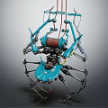 Blue Mechanical Multi legged Structure With Metal Components And Industrial Design 3d model