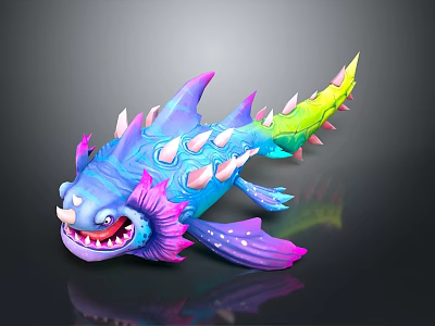 Colorful Fantasy Fish Toy With Vibrant Spikes Multicolored Scales And Sharp Teeth 3d model