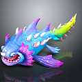 Colorful Fantasy Fish Toy With Vibrant Spikes Multicolored Scales And Sharp Teeth