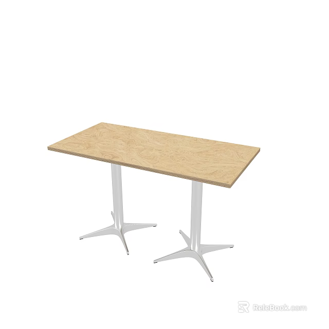 Simple Modern Dining Table with Light Wooden Tabletop and White Metal Legs 3d model