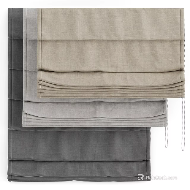 Stylish Pleated Fabric Curtains In Neutral Beige Gray Tones For Home Decor 3d model 