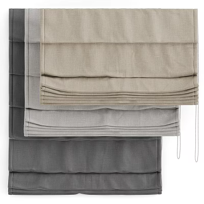 Stylish Pleated Fabric Curtains In Neutral Beige Gray Tones For Home Decor 3d model