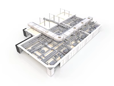 Industrial Equipment Design Featuring Metal Framework Pipes Platforms and Mechanical Components 3d model