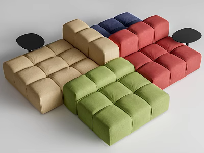 Modular Sofa Set With Beige Green Red Blue Sectional Seating And Side Tables 3d model