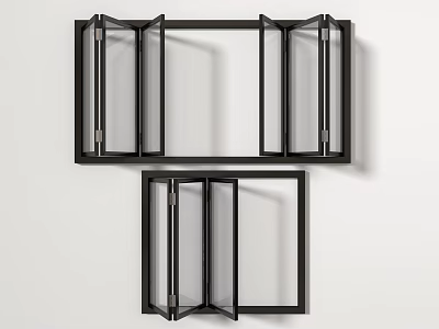 Black Folding Wall Mounted Frames With Glass Panel Doors And Modern Decorative Design 3d model