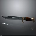 Sharp Metal Dagger With Wooden Handle And Decorative Metal Accents On Dark Surface