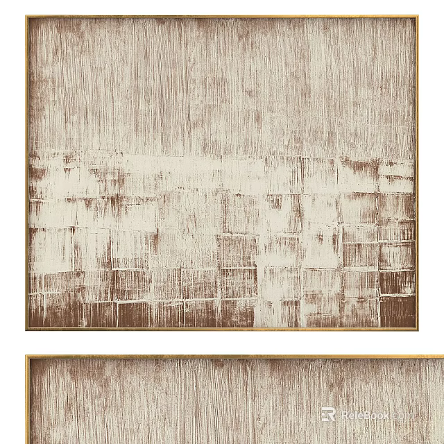 Abstract Brown And White Textured Artwork With Geometric Patterns Framed Design 3d model 