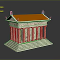 Ancient Colonnaded Building Featuring White Columns Orange Roof Red Green Ornaments And Stone Steps
