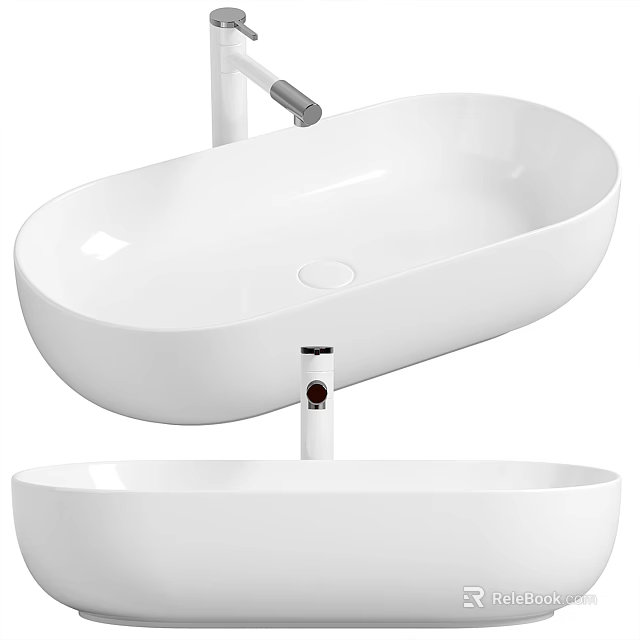 Modern Ceramic Oval Shaped Countertop Wash Basin With Smooth White Surface 3d model 