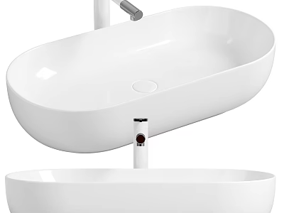 Modern Ceramic Oval Shaped Countertop Wash Basin With Smooth White Surface 3d model