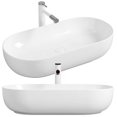 Modern Ceramic Oval Shaped Countertop Wash Basin With Smooth White Surface 3d model