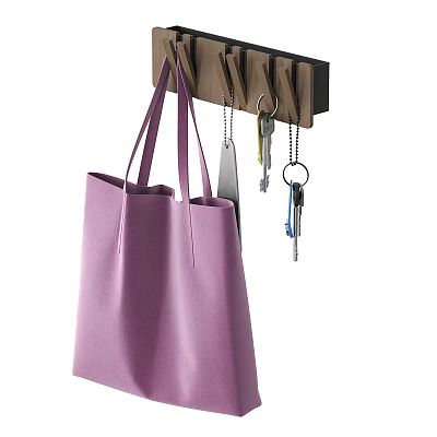 Modern Wall Mounted Wooden Coat Rack With Hanging Bag And Keys Organizer 3d model