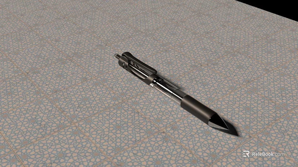 Modern Black Metal Pen With Silver Accents On Textured Tile Surface 3d model 