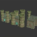 Ancient Medieval Castle Architecture With Stone Towers Arched Gates And Detailed Walls