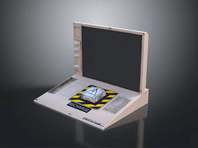 Open Safety Protection Device With Black Screen And Box With A On Yellow Black Stripes 3d model