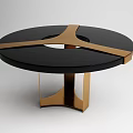 Modern Round Dining Table With Black Tabletop Central Cutout And Golden Geometric Base 3d model