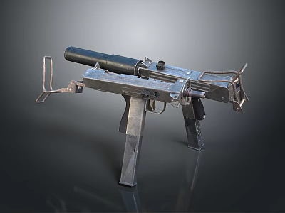 Tactical Military Machine Gun With Metal Frame Bipod Stand And Long Barrel Design 3d model