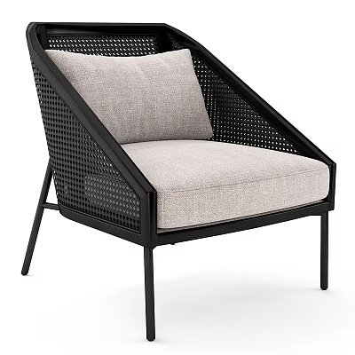 Modern Accent Chair With Black Metal Frame Woven Design And Light Gray Seat Cushion 3d model