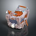 Cartoon Style Mining Cart With Stone Structure Orange Handles And Round Lights 3d model