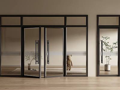 Modern Elegant Interior With Glass Double Doors And Black Frame Design 3d model