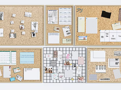 Corkboard Wall Decor With Notes Calendar Photos And Grid Design Elements 3d model