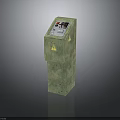 Green Textured Operation Pillar With Panel Buttons And Warning Signs