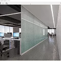 Modern Corridor Glass Partition Open Office Area Workstation Partition Corridor Screen 3d model