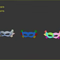 Colorful Animal Themed Masks in White Transparent and Gold on Black Background with Reflections