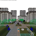 Modern Residential Area Landscape With Apartments Greenery Pathways And Sculptures