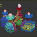 Medical Devices Various Colored Bottles Featuring White Caps And Colored Ribbon Wraps