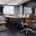 Modern Conference Room Interior Design With Long Table Chairs And Wall Painting