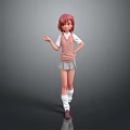Anime Game Character In School Uniform Style With Pink Hair White Shirt Brown Vest Posing