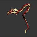 Red Dragon Ornament With Golden Decorations And Coiled Body In Traditional Chinese Style