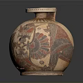 Traditional Clay Jar Sculpture With Painted Designs Rounded Shape And Lid