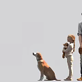 Family Members Including Adults And Children Playing With Dog And Stuffed Toys
