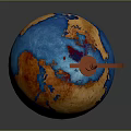 Decorative Desktop Globe With Red Stand Blue Oceans And Golden Continents On Gray Background