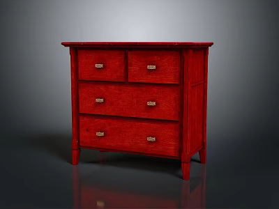 Red Wooden Chest Of Drawers With Metal Handles And Simple Design 3d model